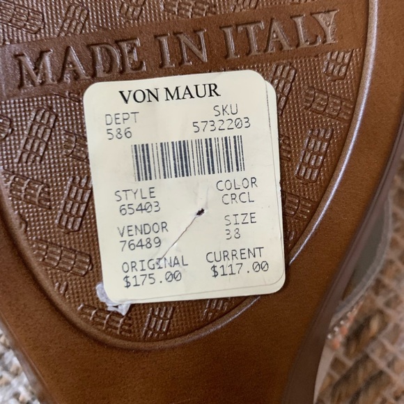 Italian Shoemakers Tan and Peach Wedge Sandals - Picture 3 of 14